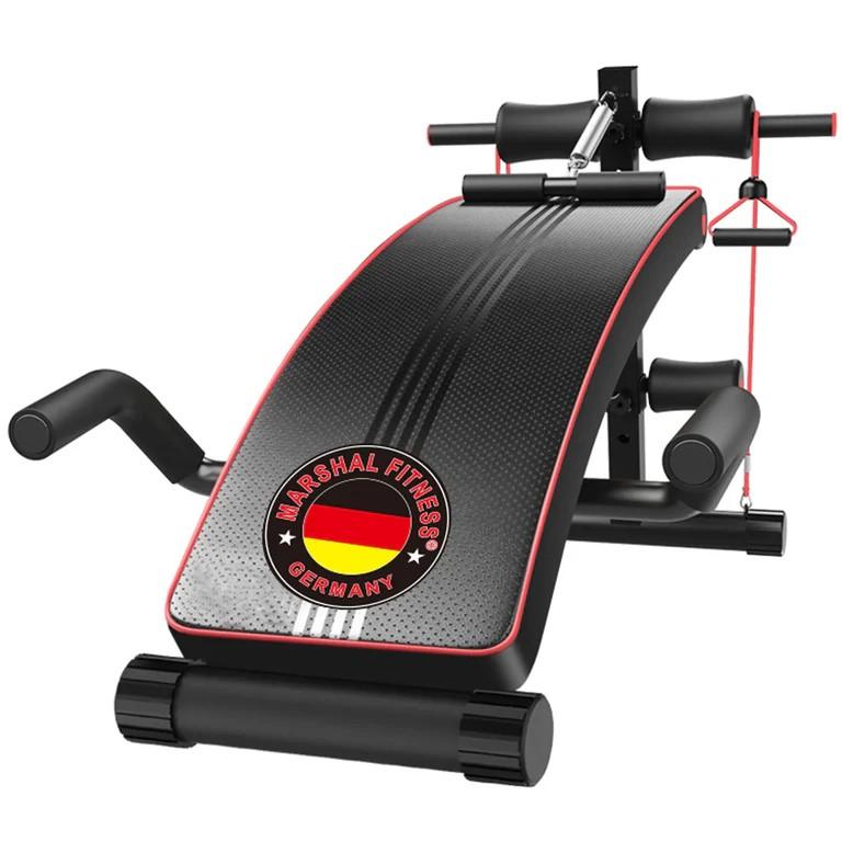 Banc de musculation réglable Marshal Fitness – Banc de musculation abdominale incliné avec élastique de résistance à ressort pour tractions et barres de pompes, équipement de gym multifonctionne